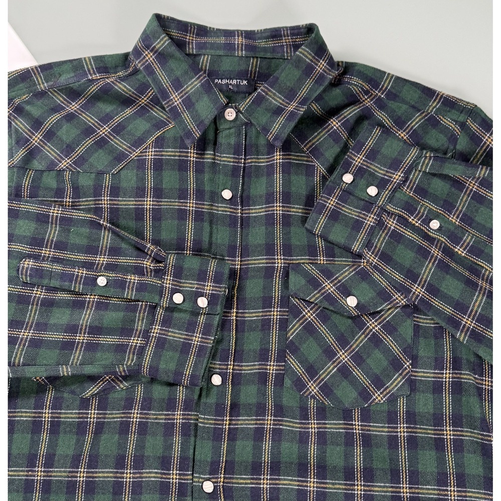 Pashartuk Western Style Shirt Mens XL Plaid Pearl Snap DadCore